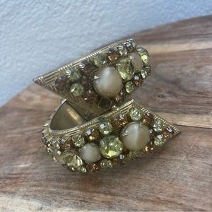 Vintage l 50s Vendome Colored Rhinestones Pinup Statement Cuff Clamper Bracelet